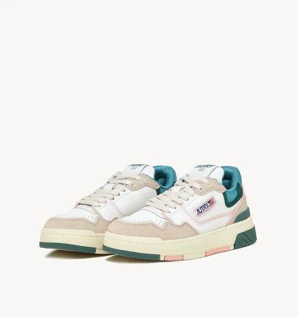BASKET CLC EN CUIR BLANC VERT ET EN DAIM BEIGE