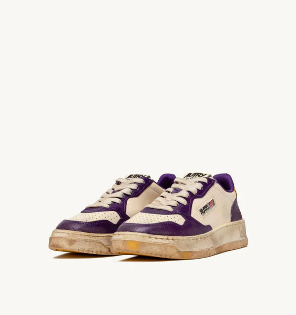 BASKET MEDALIST LOW SUPER VINTAGE EN CUIR BLANC ET VIOLET