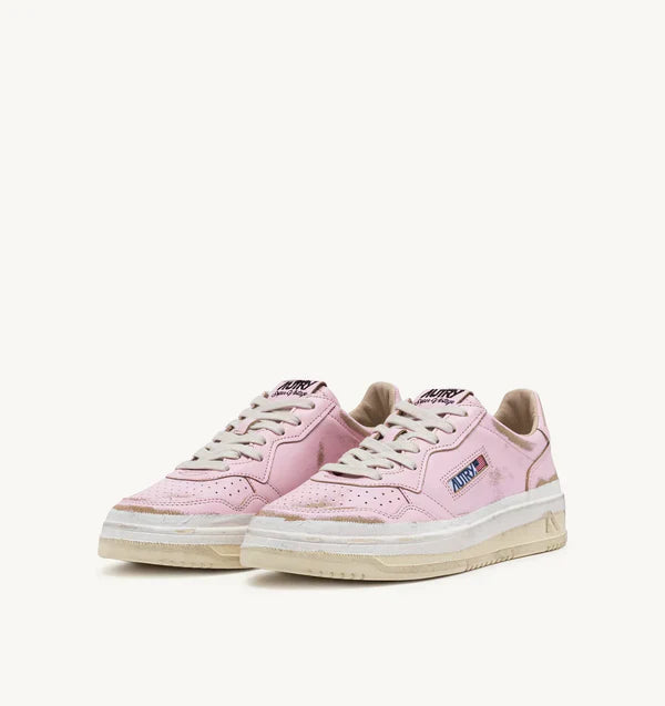 BASKETS MEDALIST LOW SUPER VINTAGE EN CUIR ROSE