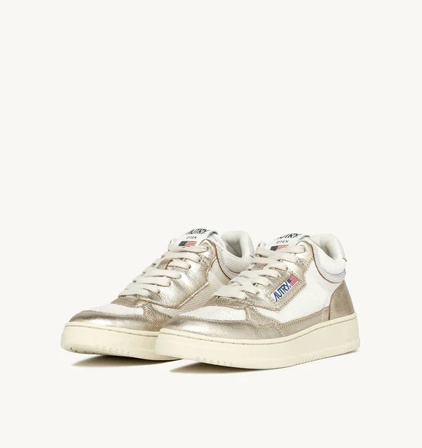 BASKET OPEN MID EN TISSU IVOIRE ET EN CUIR PLATINE