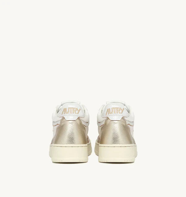 BASKET OPEN MID EN TISSU IVOIRE ET EN CUIR PLATINE