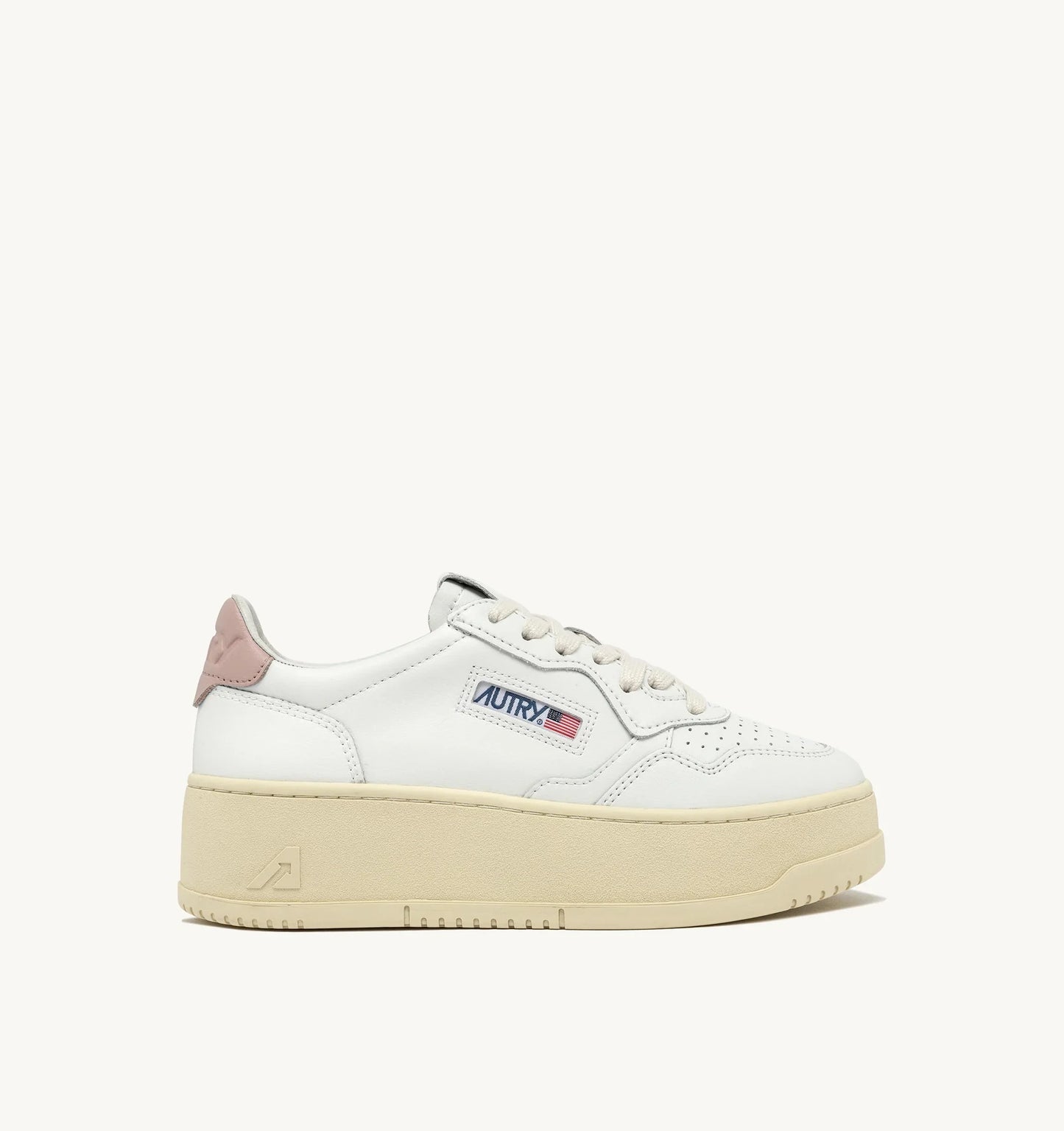 BASKETS MEDALIST PLATFORM EN CUIR BLANC ET POWDER PINK