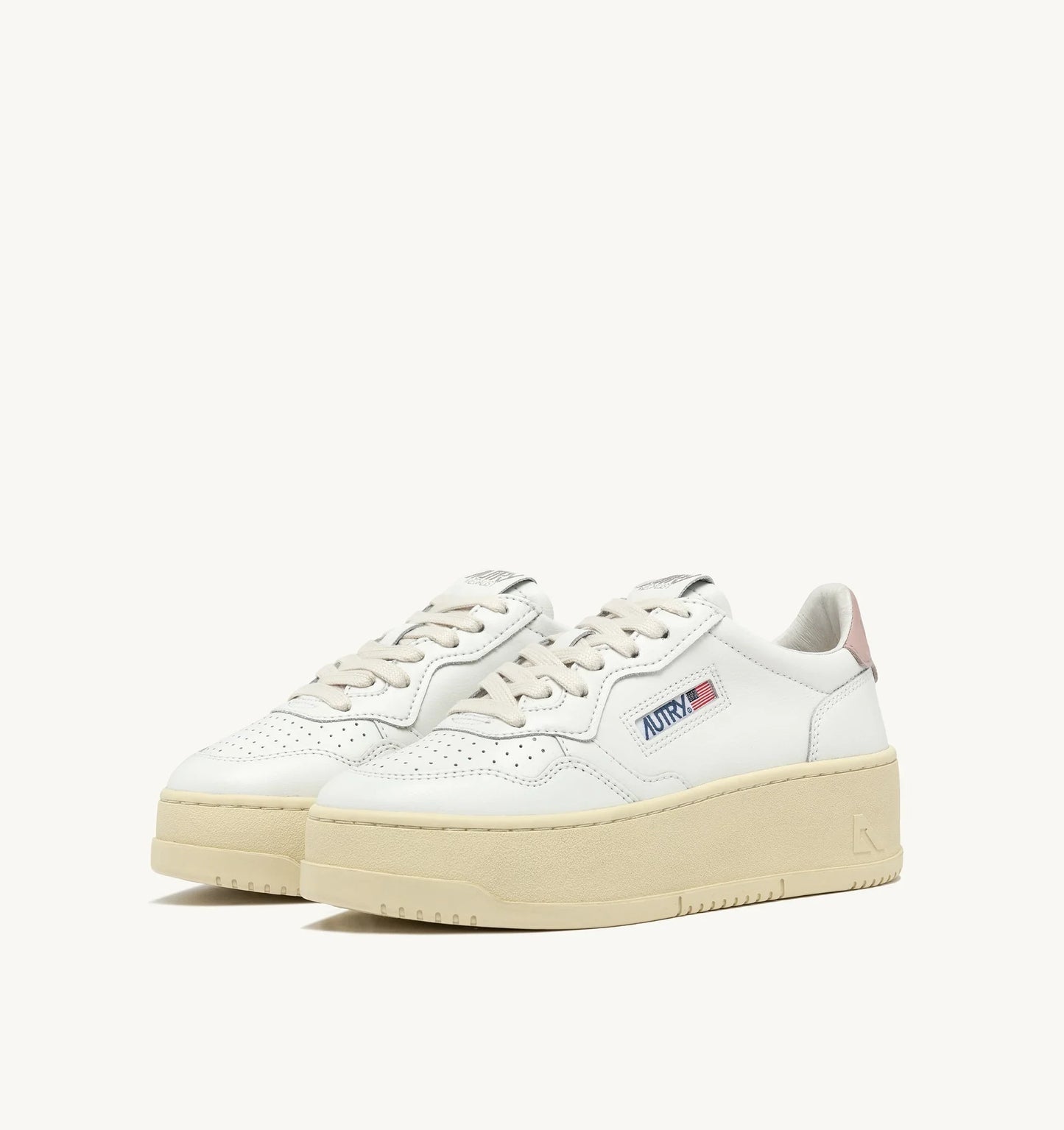 BASKETS MEDALIST PLATFORM EN CUIR BLANC ET POWDER PINK
