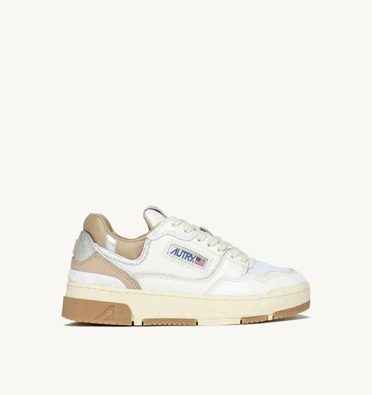 BASKET CLC EN CUIR BLANC BEIGE ET ARGENT
