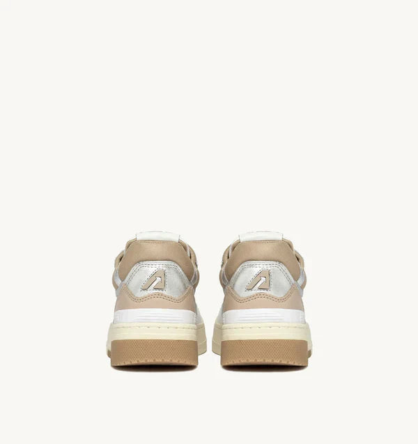 BASKET CLC EN CUIR BLANC BEIGE ET ARGENT