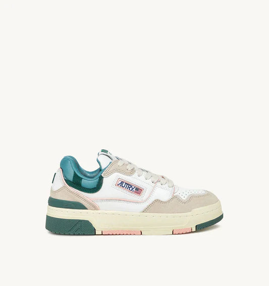 BASKET CLC EN CUIR BLANC VERT ET EN DAIM BEIGE