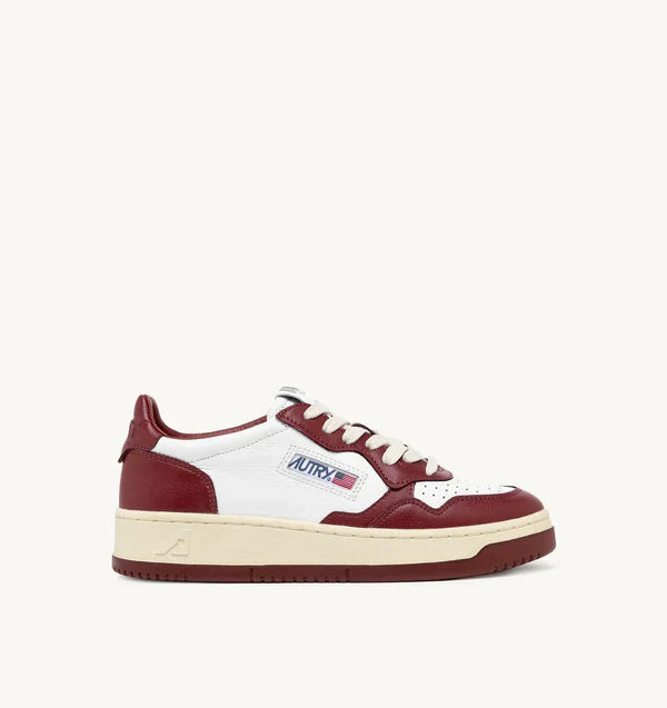 BASKET MEDALIST LOW EN CUIR BICOLOR BLANC ET BORDEAUX