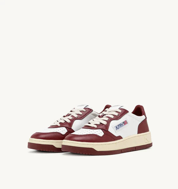 BASKET MEDALIST LOW EN CUIR BICOLOR BLANC ET BORDEAUX