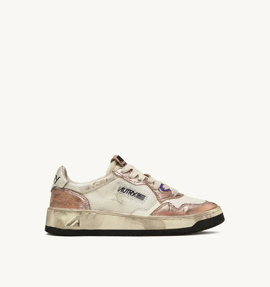 BASKET MEDALIST LOW SUPER VINTAGE EN MESH ET DAIM BLANC ET ROSE