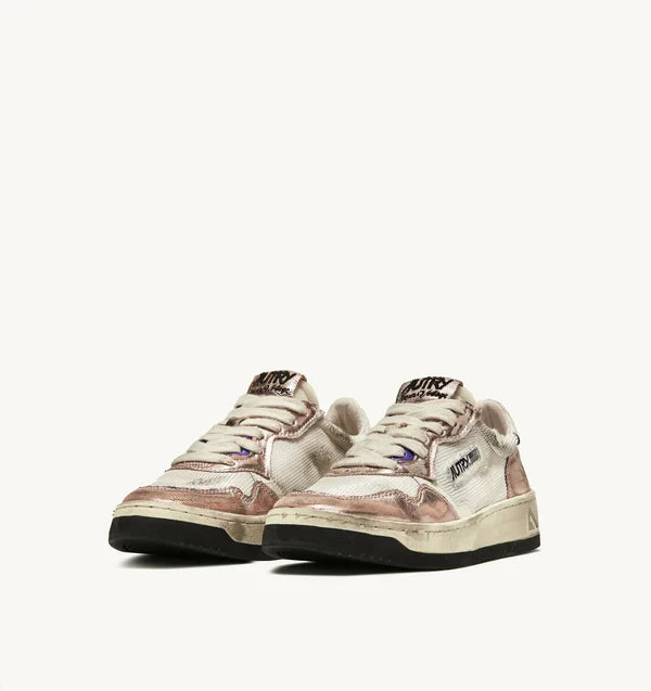 BASKET MEDALIST LOW SUPER VINTAGE EN MESH ET DAIM BLANC ET ROSE