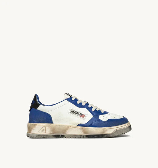 BASKET MEDALIST BAISSE SUPER VINTAGE EN CUIR BLANC, BLEU ET NOIR