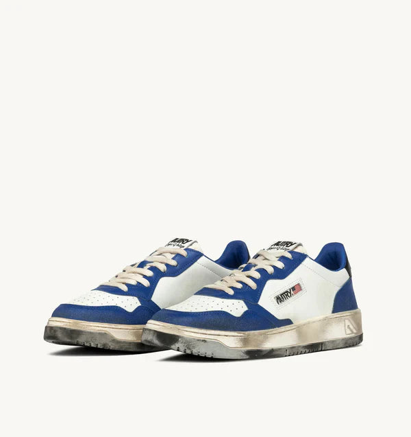 BASKET MEDALIST BAISSE SUPER VINTAGE EN CUIR BLANC, BLEU ET NOIR