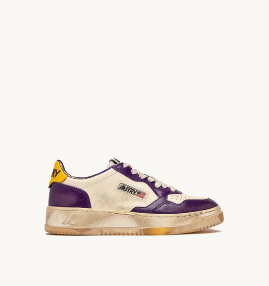 BASKET MEDALIST LOW SUPER VINTAGE EN CUIR BLANC ET VIOLET