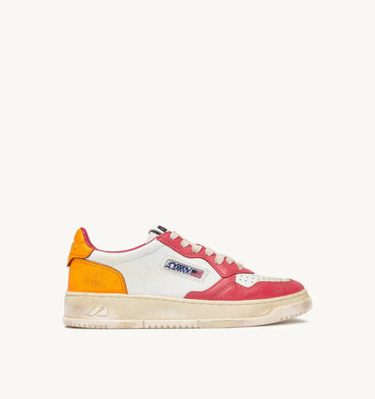 BASKET MEDALIST BAISSE SUPER VINTAGE EN CUIR BLANC, ROSE ET ORANGE