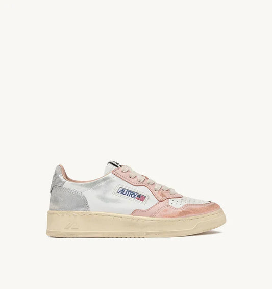 BASKET MEDALIST BAISSE SUPER VINTAGE EN CUIR BLANC, ROSE ET ARGENT