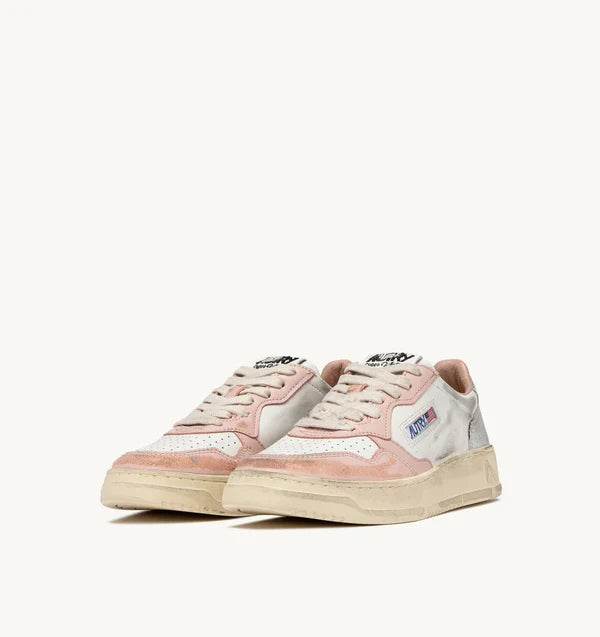 BASKET MEDALIST BAISSE SUPER VINTAGE EN CUIR BLANC, ROSE ET ARGENT