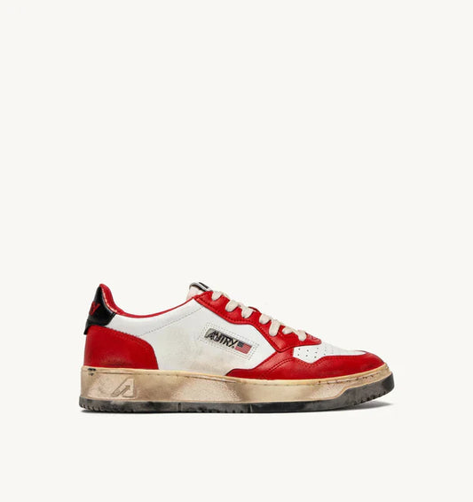 BASKET MEDALIST BAISSE SUPER VINTAGE EN CUIR BLANC ROUSSE ET NOIR