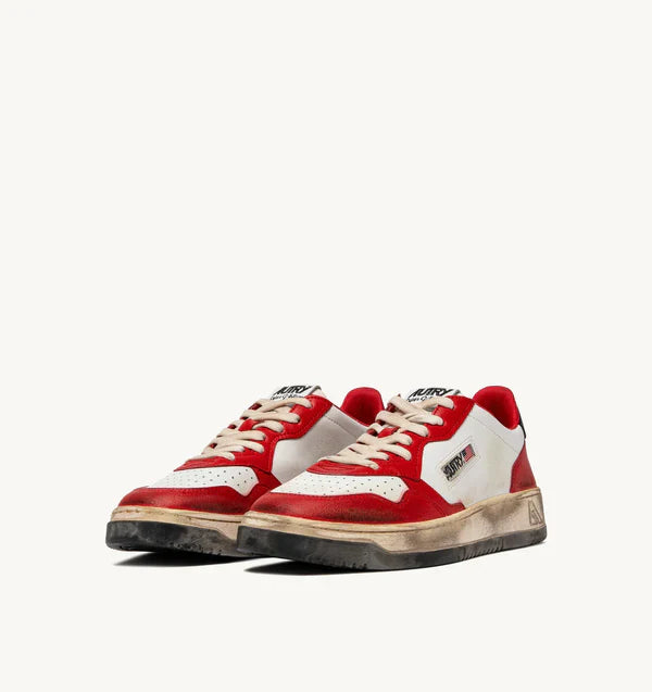 BASKET MEDALIST BAISSE SUPER VINTAGE EN CUIR BLANC ROUSSE ET NOIR