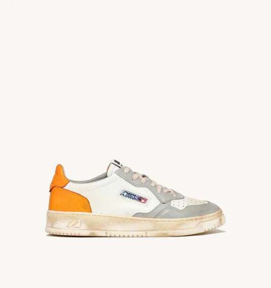 BASKET MEDALIST LOW SUPER VINTAGE EN CUIR BLANC, GRIS ET NOIR