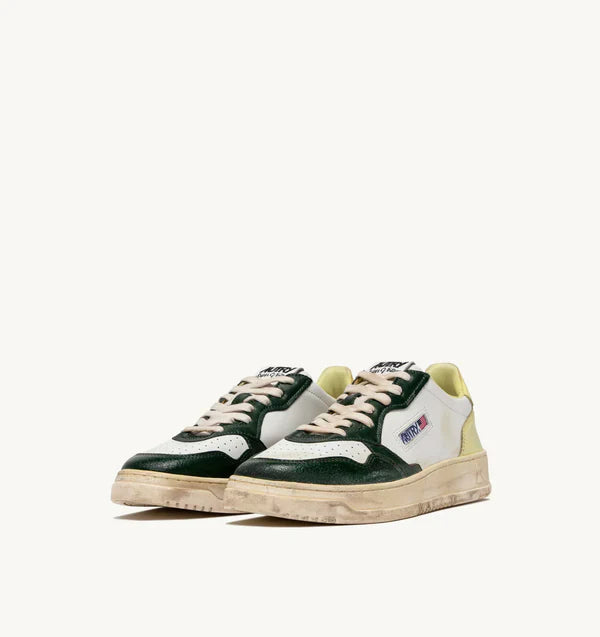 BASKET MEDALIST BAISSE UPER VINTAGE EN CUIR BLANC VERT ET JAUNE AVLM-SV27