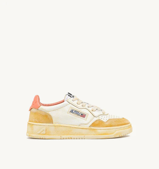 BASKET MEDALIST LOW SUPER VINTAGE EN CUIR DAIM ET BLANC JAUNE ET SASHIMI