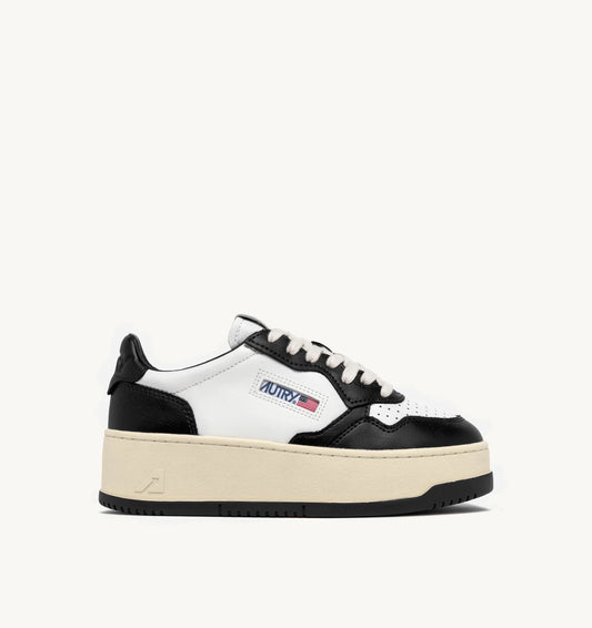 BASKETS MEDALIST PLATFORM EN CUIR BLANC ET NOIR