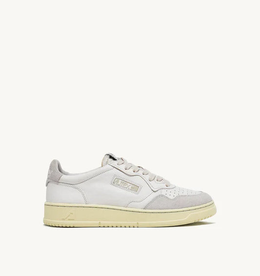 BASKET OPEN MID EN DAIM BEIGE ET EN MESH ET CUIR BLANC