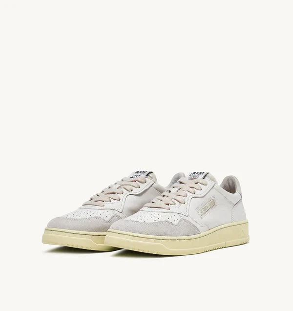 BASKET OPEN LOW EN CUIR ET DAIM BLANC