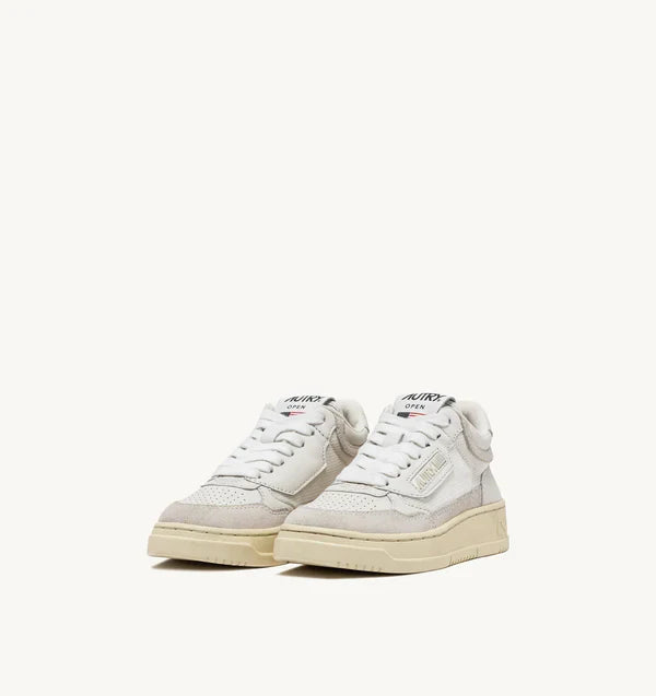 BASKET OPEN MID EN CUIR, MESH ET DAIM BLANC POUR ENFANTS