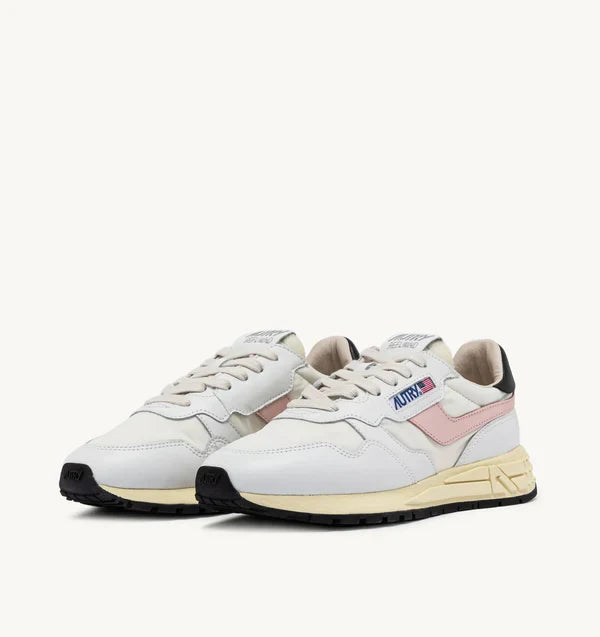 SNEAKERS BASSES REELWIND EN NYLON ET CUIR, COULEUR BLANC, NOIR ET ROSE