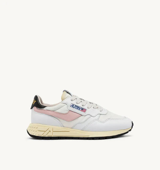 SNEAKERS BASSES REELWIND EN NYLON ET CUIR, COULEUR BLANC, NOIR ET ROSE