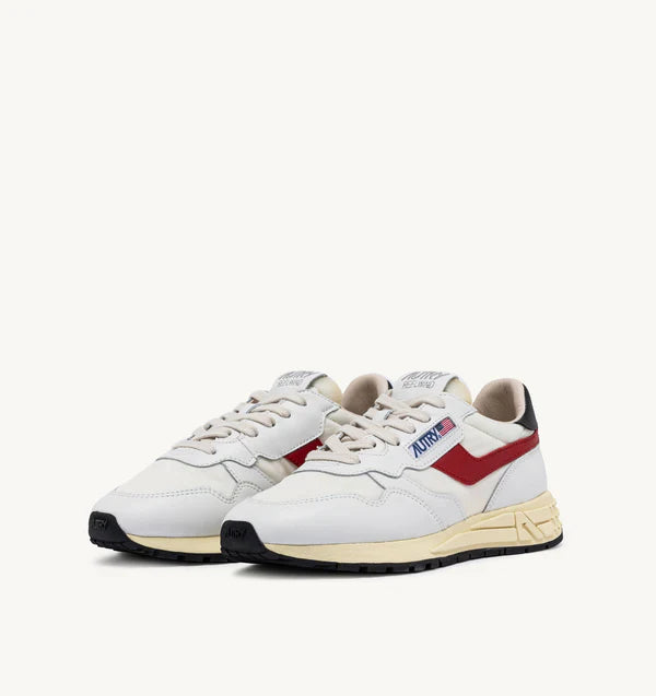 SNEAKERS BASSES REELWIND EN NYLON ET CUIR COULEUR BLANC NOIR ET ROUGE