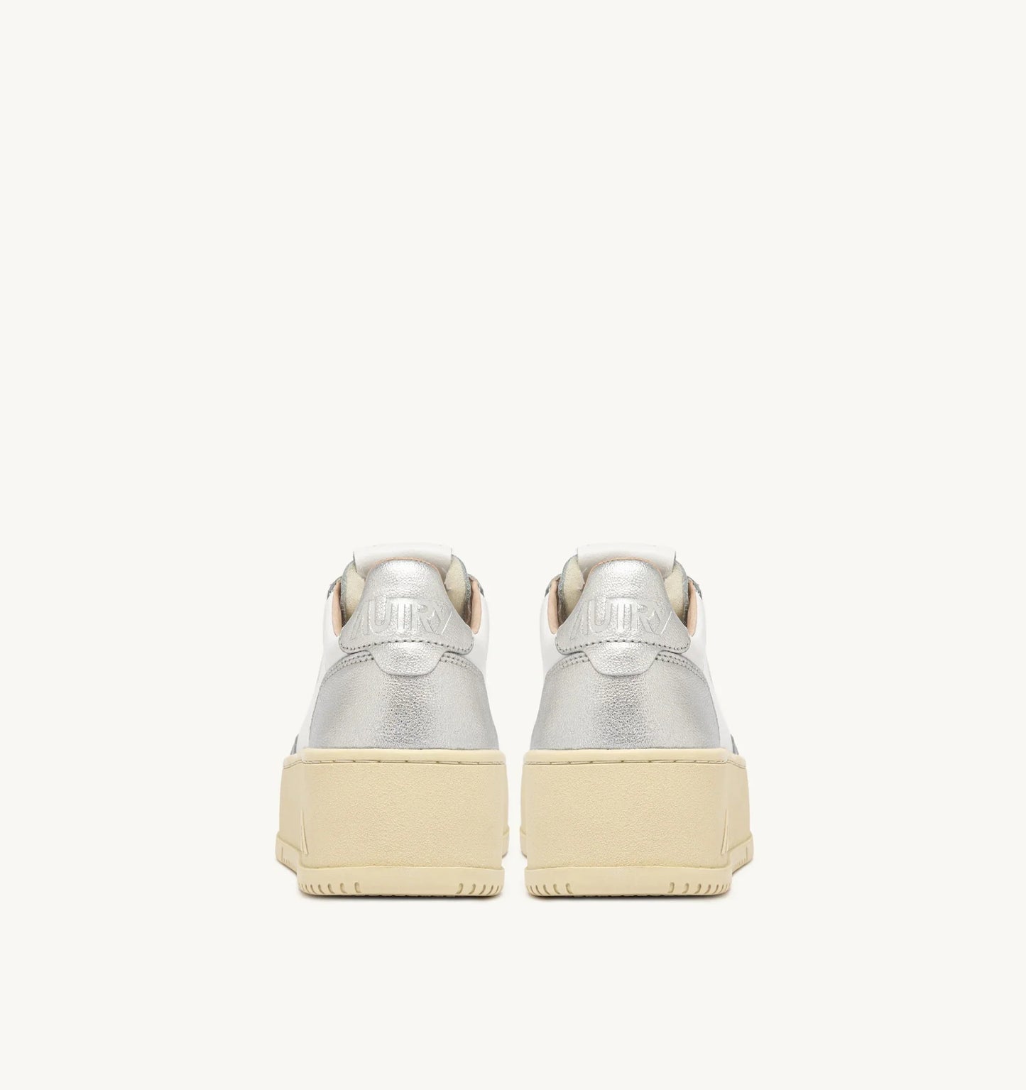 BASKETS MEDALIST PLATFORM EN CUIR BLANC ET ARGENT METALLISE