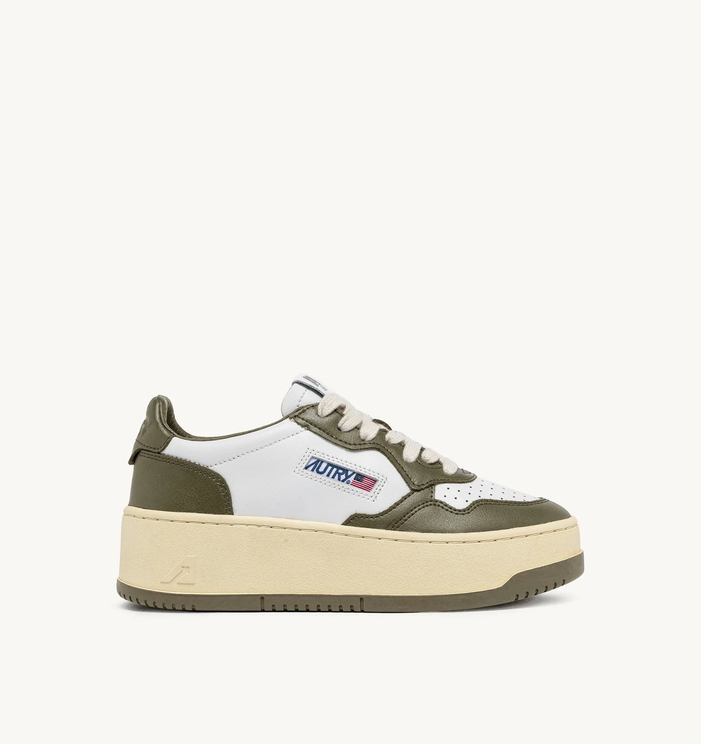 BASKETS MEDALIST PLATFORM EN CUIR BLANC ET COVERT GREEN