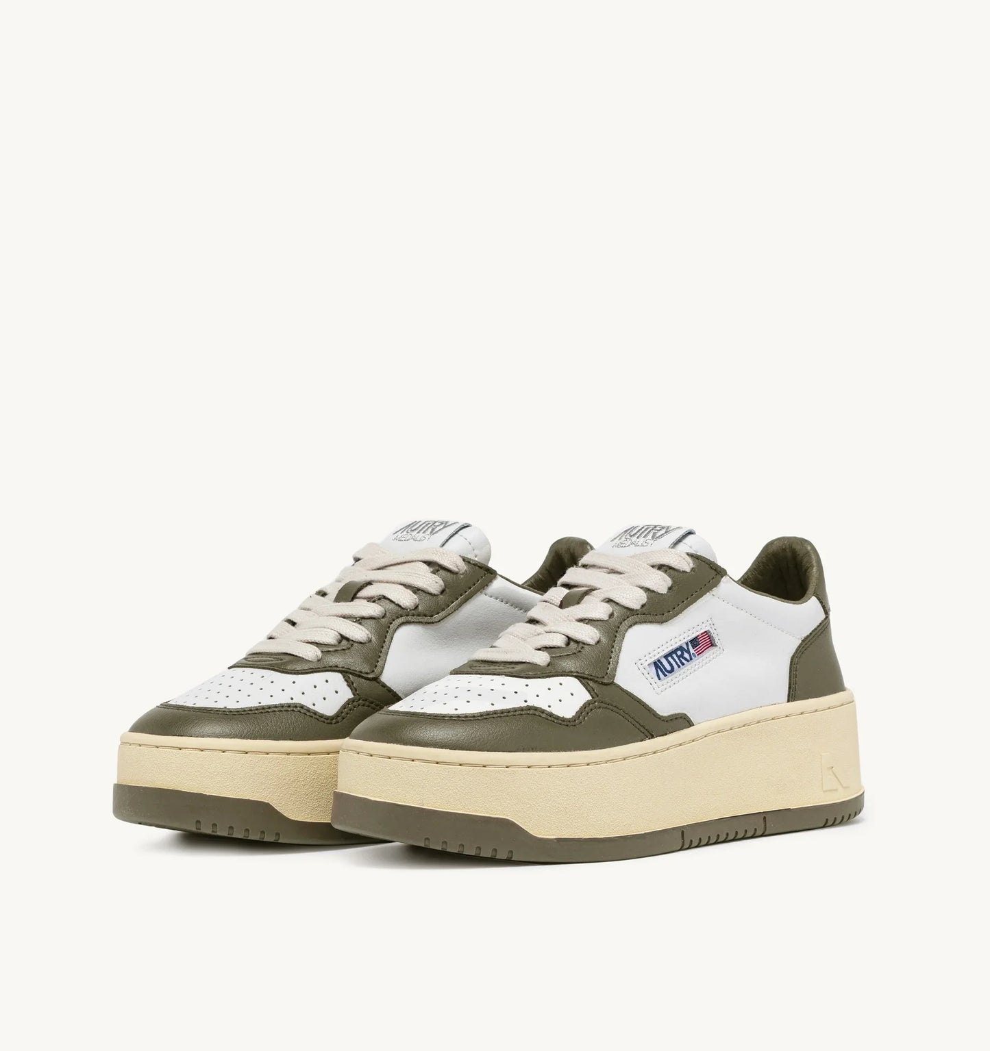 BASKETS MEDALIST PLATFORM EN CUIR BLANC ET COVERT GREEN